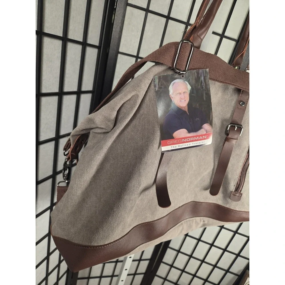 Canvas and Leather Look Duffle Bag - Carry On Greg Norman, Refined Traveler NWT